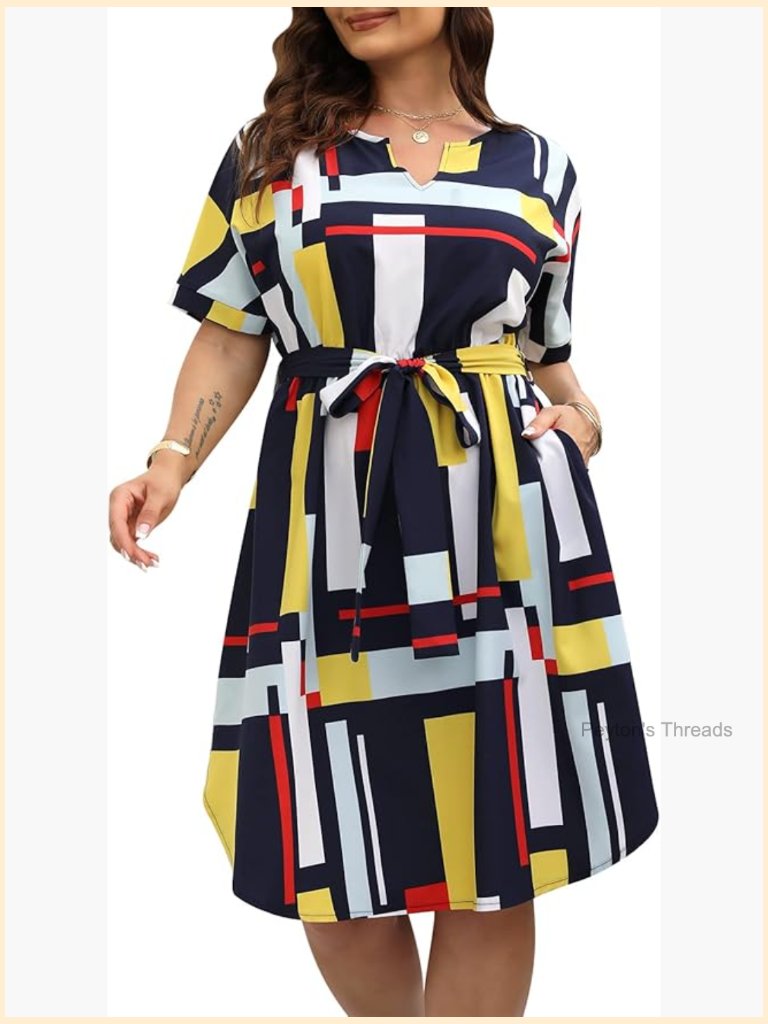 Plus Size Boho Floral Swing Midi Dress With Pockets